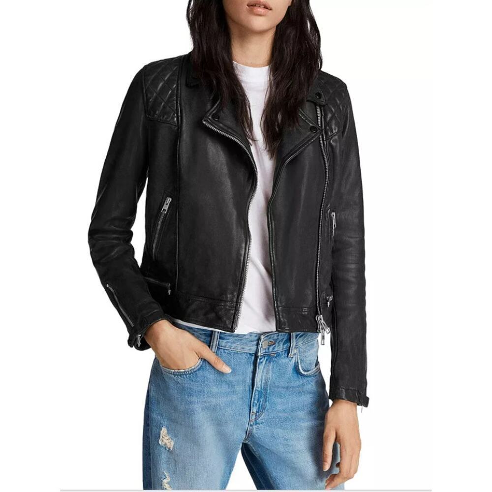 B61 ALLSAINTS Conroy Leather Biker Jacket Women 00 Rebel Chic Cool Girl Rockstar